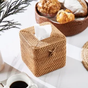 Rattan Square Tissue Box Cover Decorative Woven Tissue Holder