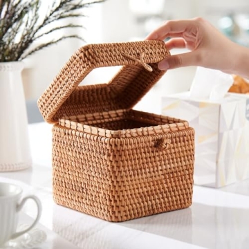 Rattan Square Tissue Box Cover Decorative Woven Tissue Holder
