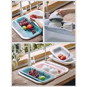 Collapsible Sink Colanders and Strainers Basket Over the Sink Colander Collapsible Colander Extendable Plastic Fruit Vegetable Strainer Drainer Basket for Kitchen(Green )