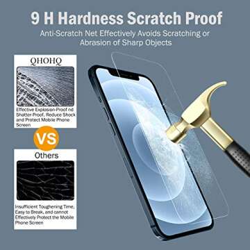 QHOHQ 3 Pack Screen Protector for iPhone 12 Pro Max 6.7" with 2 Pack Tempered Glass Camera Lens Protector, Ultra HD, 9H Hardness, Scratch Resistant, Easy Install - Case Friendly