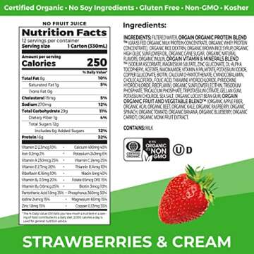 Orgain Organic Nutritional Protein Shake, Strawberries & Cream - 16g Grass Fed Whey Protein, Meal Re...