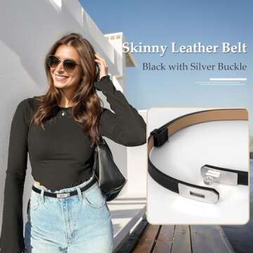 Horsopia Women Black Skinny Leather Belt Adjustable Thin Fashion