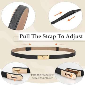 Horsopia Women Black Skinny Leather Belt Adjustable Thin Fashion