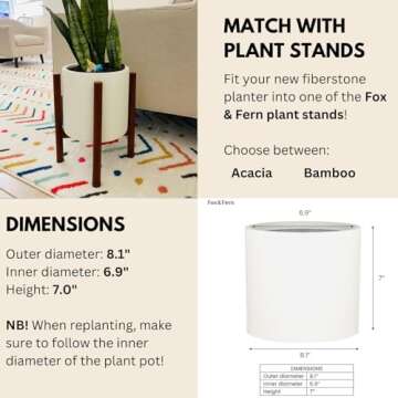 Fox & Fern Lightweight 8 Inch Plant Pot for Indoor & Outdoor Use