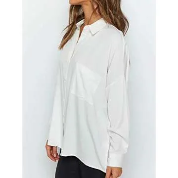 Just Quella Women Long Sleeve Oversized White Collared Button Down Shirt (S, White Collared Shirt)