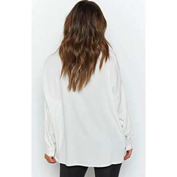Just Quella Women Long Sleeve Oversized White Collared Button Down Shirt (S, White Collared Shirt)