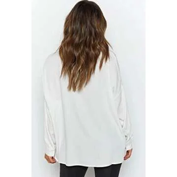 Just Quella Women Long Sleeve Oversized White Collared Button Down Shirt (S, White Collared Shirt)