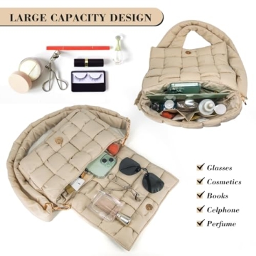 NAARIIAN Puffer Woven Bag Crossbody Purse for Women Padded Cassette Shoulder Bags Trendy Handbags Messenger(Beige)
