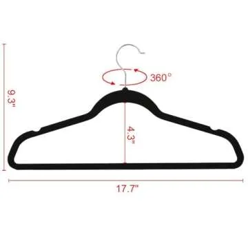 Yaheetech Non Slip Velvet Hangers - Heavy Duty -Flocked Hangers Coat Suit Hangers Space Saving Clothes Hangers with 360° Swivel Hook, Black - Pack of 200