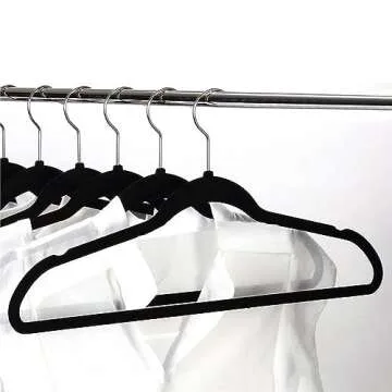 Yaheetech Non Slip Velvet Hangers - Heavy Duty -Flocked Hangers Coat Suit Hangers Space Saving Clothes Hangers with 360° Swivel Hook, Black - Pack of 200