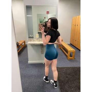 TomTiger Yoga Shorts for Women Tummy Control High Waist Biker Shorts Exercise Workout Butt Lifting Tights Women's Short Pants (Deep Teal, M)