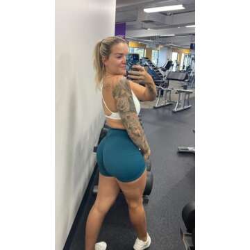 TomTiger Yoga Shorts for Women Tummy Control High Waist Biker Shorts Exercise Workout Butt Lifting Tights Women's Short Pants (Deep Teal, M)