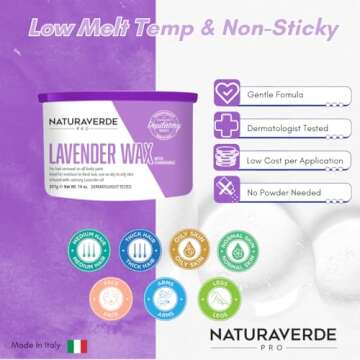 NaturaverdePro Lavender Soft Wax for Body and Facial Hair Removal, Wax Hair Remover for Women, All Skin Types, Formulated with Soothing Chamomile - 14oz