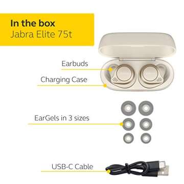 Jabra Elite 75t Earbuds – True Wireless Earbuds with Charging Case, Gold Beige – Active Noise Ca...