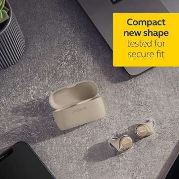 Jabra Elite 75t Earbuds – True Wireless Earbuds with Charging Case, Gold Beige – Active Noise Cancelling Bluetooth Earbuds with a Comfortable, Secure Fit, Long Battery Life, Great Sound