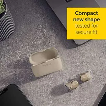 Jabra Elite 75t Earbuds – True Wireless Earbuds with Charging Case, Gold Beige – Active Noise Cancelling Bluetooth Earbuds with a Comfortable, Secure Fit, Long Battery Life, Great Sound