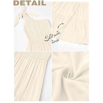 MEROKEETY Women's Summer One Shoulder Sleeveless Knot Smocked Midi Dress Split Tiered Flowy Dresses