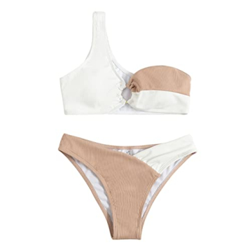 Stylish One Shoulder Color Block Bikini for Women