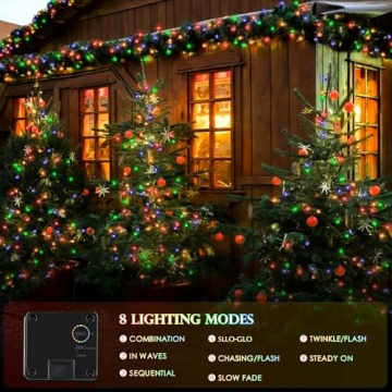 4pk Multi-Colored Solar Christmas Lights Outdoor Waterproof, 400 LED 132 FT Solar Powered LED String Lights Green Wire with 8 Modes, Solar Fairy Lights for Xmas Tree Party Wedding Garden Decorations