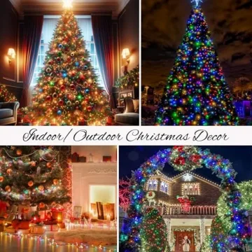 4pk Multi-Colored Solar Christmas Lights Outdoor Waterproof, 400 LED 132 FT Solar Powered LED String Lights Green Wire with 8 Modes, Solar Fairy Lights for Xmas Tree Party Wedding Garden Decorations