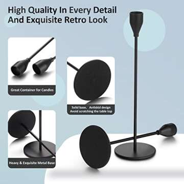 Set of 18 Candlestick Holders Metal Tall Taper Candle Holders for Table Centerpiece Modern Decorative Pillar Candle Sticks Stand for Home Wedding Christmas Decoration(Black)