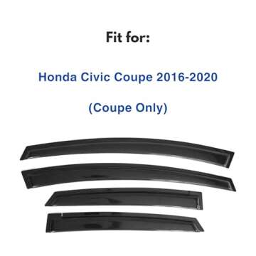 IG Window Visor for Honda Civic Coupe 2016-2020 - Easy Installation, Durable Rain Guard, Premium Qua...