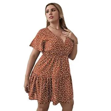 Floerns Plus Size Wrap Dress Cute Short Sleeve A Line