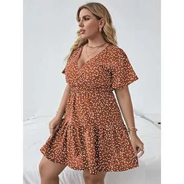 Floerns Plus Size Wrap Dress Cute Short Sleeve A Line