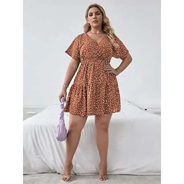 Floerns Plus Size Wrap Dress Cute Short Sleeve A Line