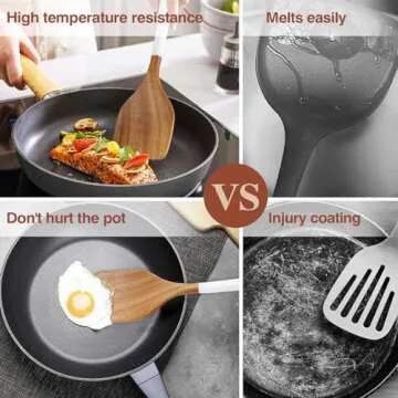 ROSOS Wooden Spoons For Cooking, 6 Pieces Natural Acacia Wooden Cooking Utensils or Non-Stick Wooden Kitchen Utensil Set for Kitchen Essentials, Wooden Cooking Utensils Set with Hanging Hole, White