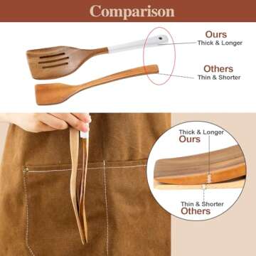 ROSOS Wooden Spoons For Cooking, 6 Pieces Natural Acacia Wooden Cooking Utensils or Non-Stick Wooden Kitchen Utensil Set for Kitchen Essentials, Wooden Cooking Utensils Set with Hanging Hole, White