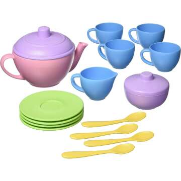 Eco-Friendly Green Toys Tea Set - 17 Piece Pink Pretend Play for Kids