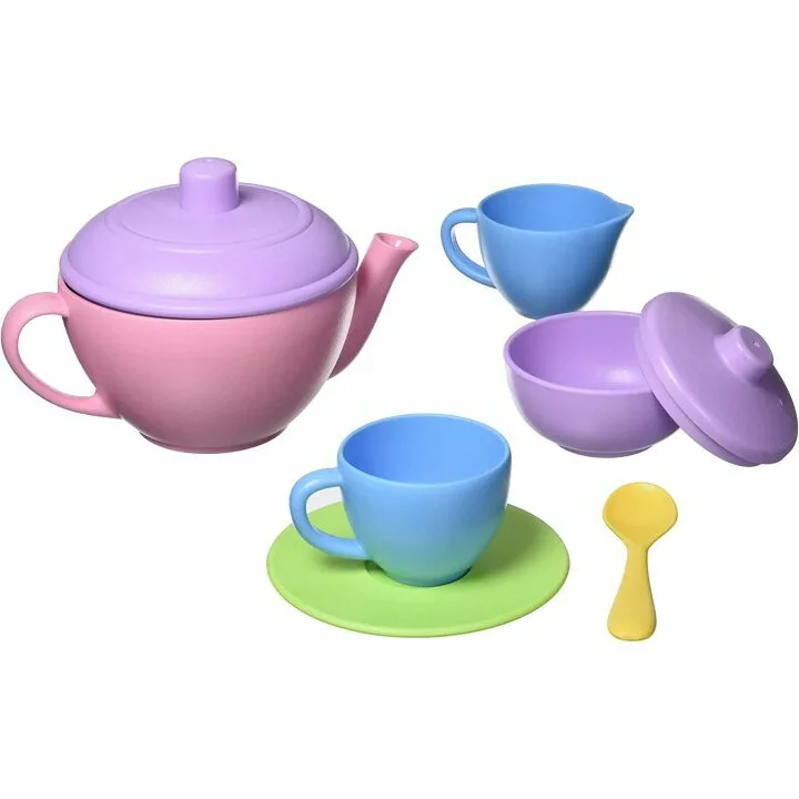 Green Toys 17 Piece Pink Tea Set for Kids Role Play