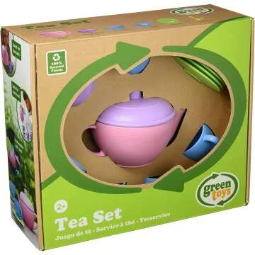 Green Toys 17 Piece Pink Tea Set for Kids Role Play