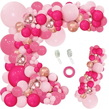 PERPAOL 143Pcs Pink Balloon Arch Kit Hot Pink Rose Pink Gold Balloons Garland for Girl's Princess Bi...