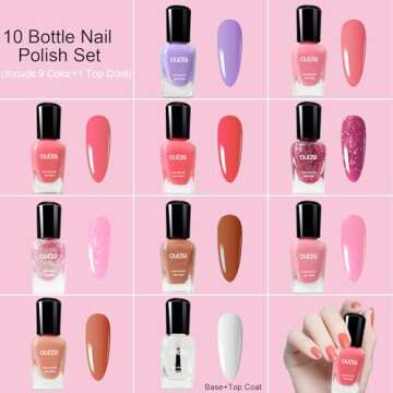 OUL'ISI 10 Colors Nail Polish Set for Women, Non Toxic Quick Dry Bulk Nail Polish, Peel Off Nails Po...