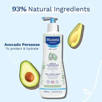 Mustela Baby Gentle Cleansing Gel - Baby Hair & Body Wash - with Natural Avocado fortified with Vitamin B5 - Biodegradable Formula & Tear-Free â€“ 25.35 fl. oz. (Pack of 1)