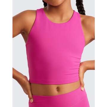 CRZ YOGA Girls Butterluxe Double Lined Tank Tops High Neck Racerback Cropped Basic Sleeveless Dance ...
