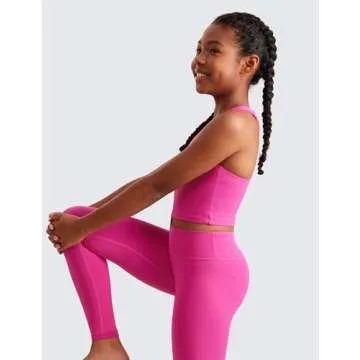 CRZ YOGA Girls Butterluxe Double Lined Tank Tops High Neck Racerback Cropped Basic Sleeveless Dance Yoga Hibiscus Purple Medium