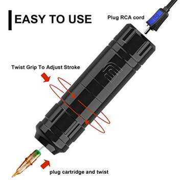 EZ Rotary Tattoo Machine - 3.0/3.5mm Strokes Tattoo Pen Machine with FAULHABER motor Tattoo Gun Equipment Needle Cartridges for Professional Tattoo Supply (Matte Black)