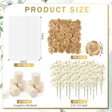 Fuyoooo 50 Sets Wedding Invitations Wraps Set Pre Folded Vellum Jackets for 5 x 7 Invitations Self A...