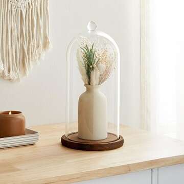Farmlyn Creek Glass Cloche Dome Bell Jar Display Case with Wooden Base for Plants, Collectibles (5.1...