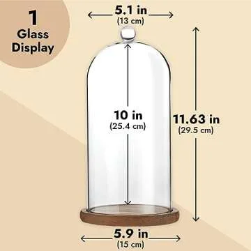 Farmlyn Creek Glass Cloche Dome Bell Jar Display Case with Wooden Base for Plants, Collectibles (5.1x10 in)