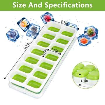 BOHAIPAN Ice Cube Tray, 2 Pack Silicone Ice Tray, 14 Ice Cube Molds with Lids, Stackable Ice Cube Mo...