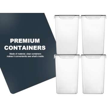 M MCIRCO Extra Large 7qt / 6.5L/220oz Tall Food Storage Containers, WIDE & DEEP, 4-Piece Plastic Airtight Kitchen Pantry Storage Containers for Flour, Sugar, with 4 Measuring Cups,20 Labels