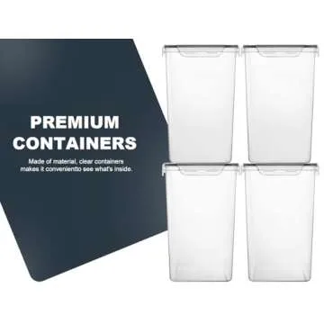 M MCIRCO Extra Large 7qt / 6.5L/220oz Tall Food Storage Containers, WIDE & DEEP, 4-Piece Plastic Airtight Kitchen Pantry Storage Containers for Flour, Sugar, with 4 Measuring Cups,20 Labels