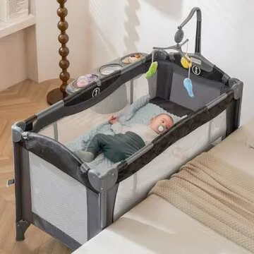 RONBEI Baby Bassinet 4-in-1 Portable Crib with Changing Table