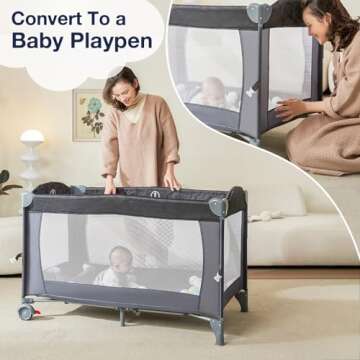 RONBEI Baby Bassinet 4-in-1 Portable Crib with Changing Table
