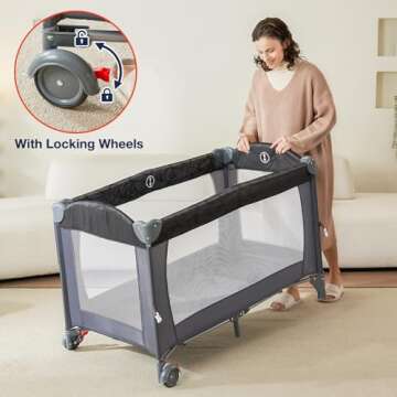 RONBEI Baby Bassinet 4-in-1 Portable Crib with Changing Table