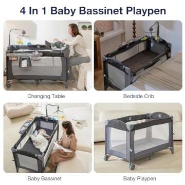 RONBEI Baby Bassinet 4-in-1 Portable Crib with Changing Table